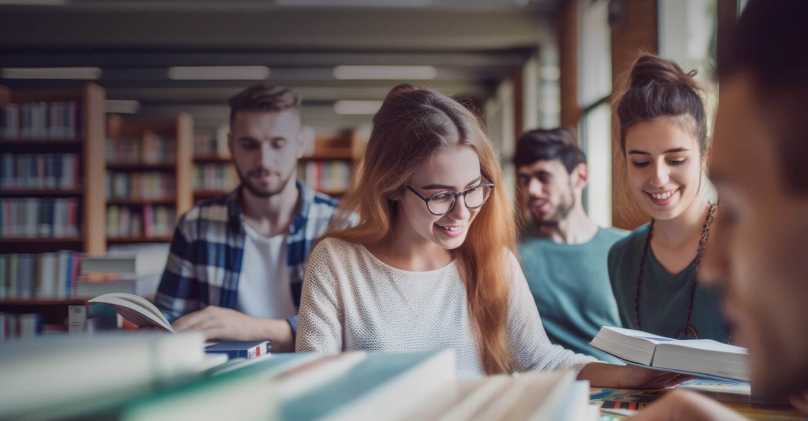 Undergraduate students collaborating inside a modern UK partner university campus